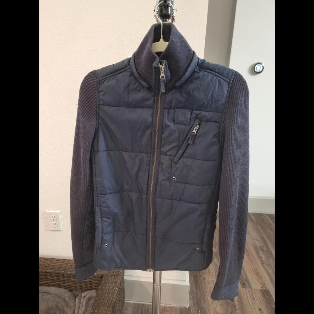 VINTAGE 90s Triple Five Soul Jacket Blue Mens Insulated Zip Ribbed Wool SIZE S